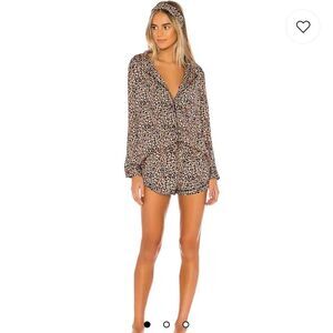 Nwt Revolve Plush Cheetah Black Brown 3pc Pajama set